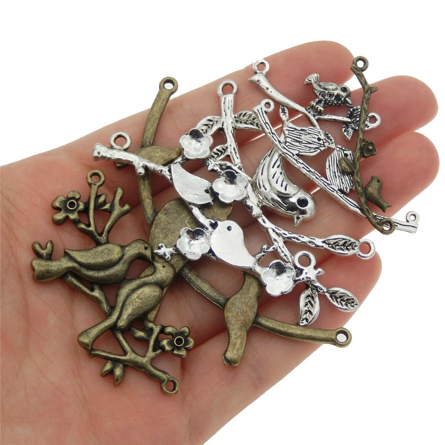 Lot of 20 Retro Birds Tree Branches Alloy Pendant Jewelry Making Connectors Bulk