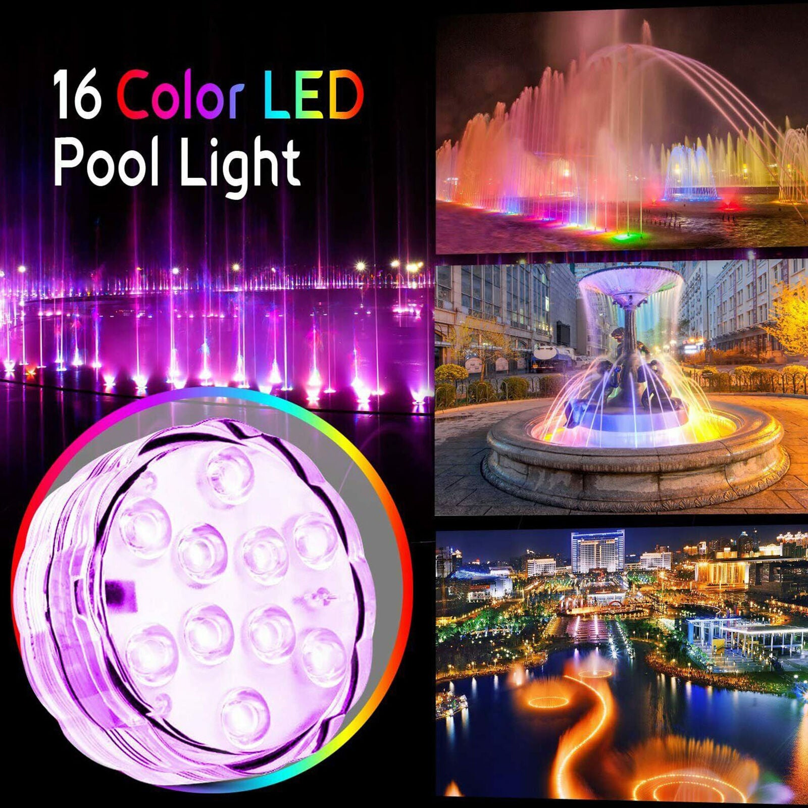 2 Packs Submersible LED Lights w/ Remote Waterproof Pool Fountain Tub Spa Light