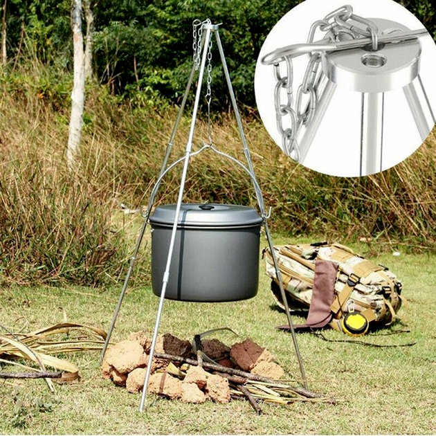 Camping Cooking Tripod Outdoor Campfire Cookware Picnic Pot Holder Tools BH