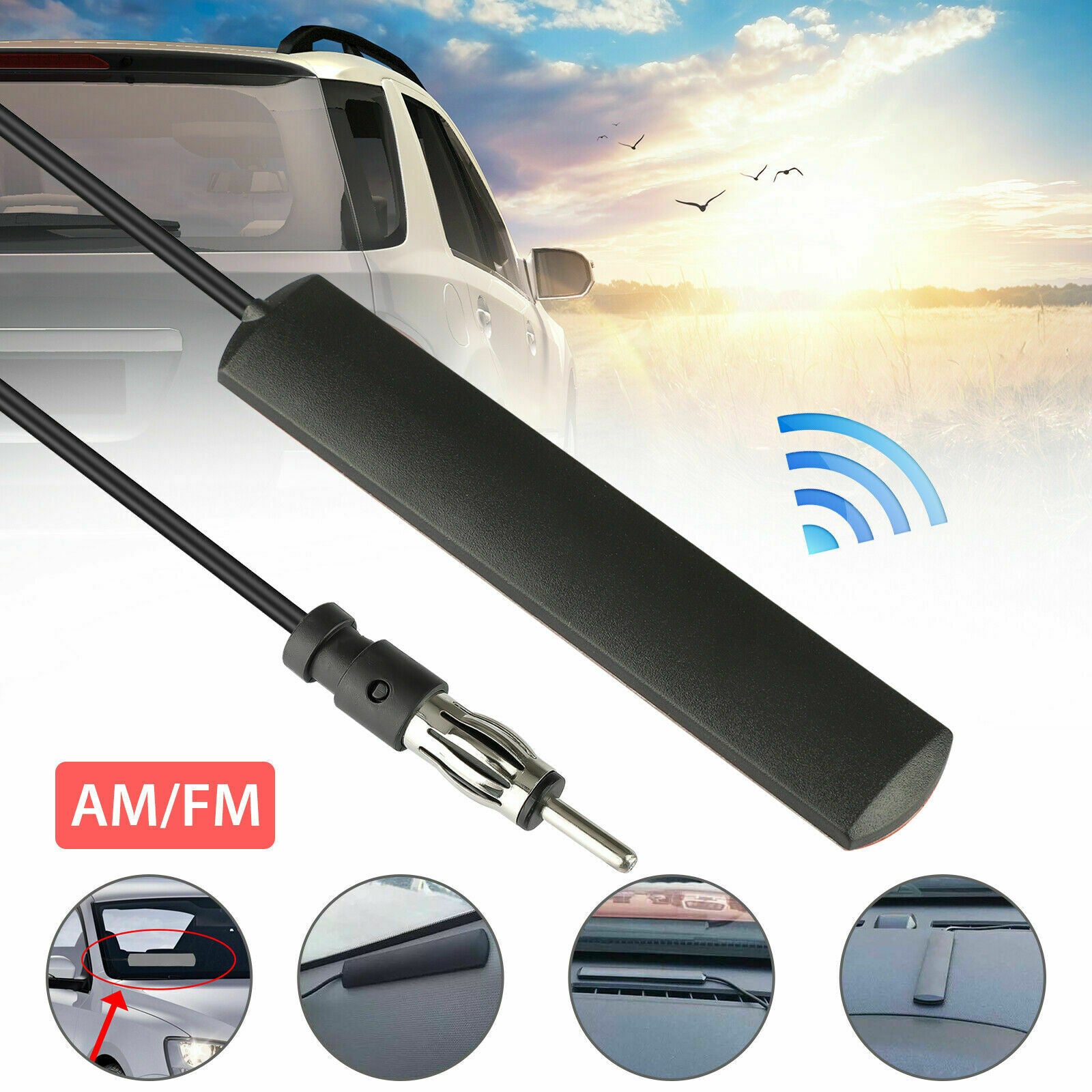 Car Radio Stereo Hidden Antenna Stealth FM AM For Vehicle Truck Motorcycle Boat