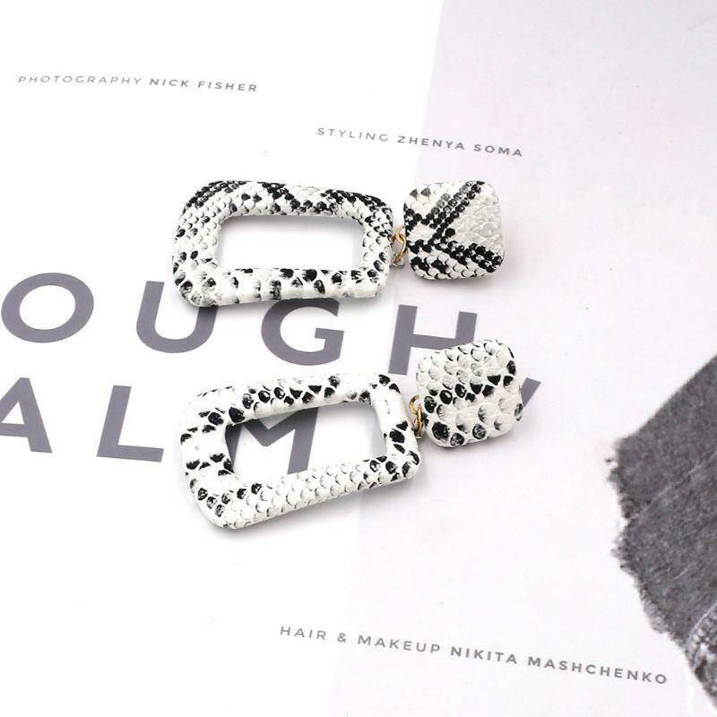 Women's Snakeskin Print Drop Dangle Earrings Geometric Leather Statement Jewelry