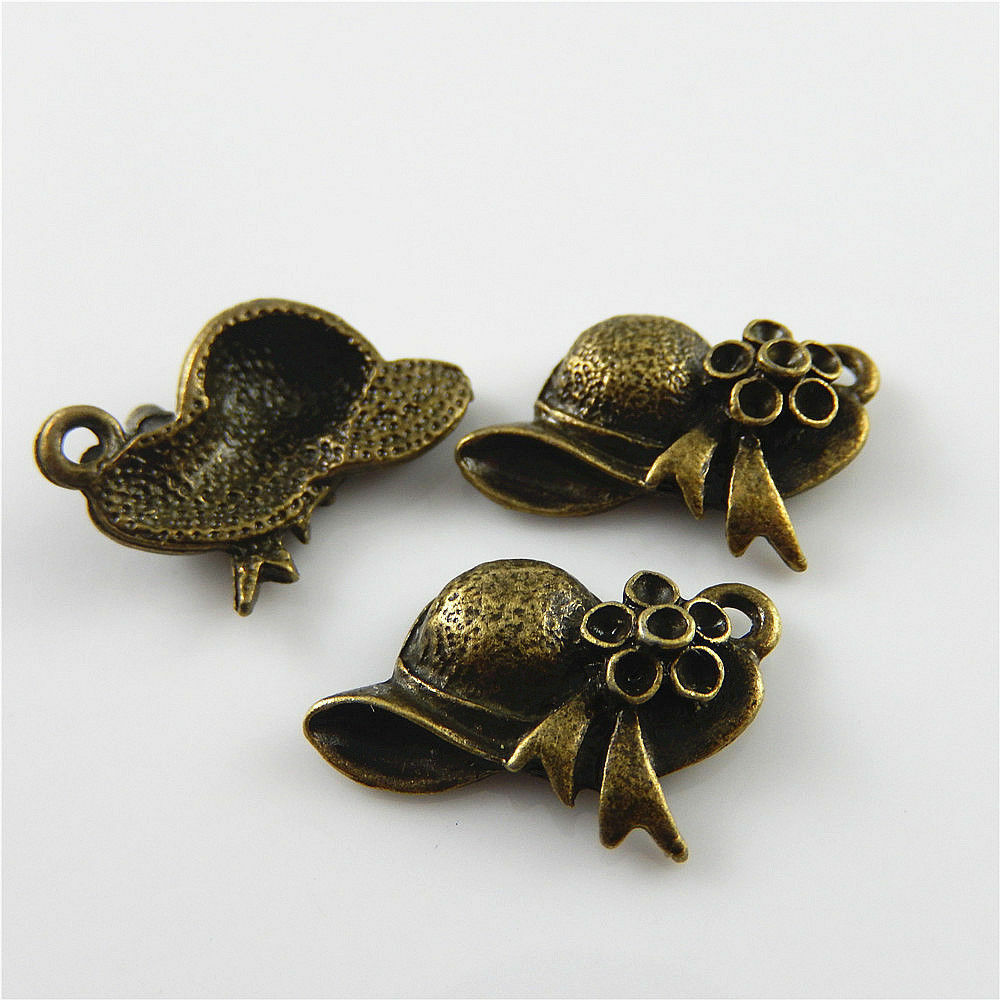 30-Pack Antiqued Bronze Metal Women's Sun Hat Jewelry Pendant Charm 30x13x5mm