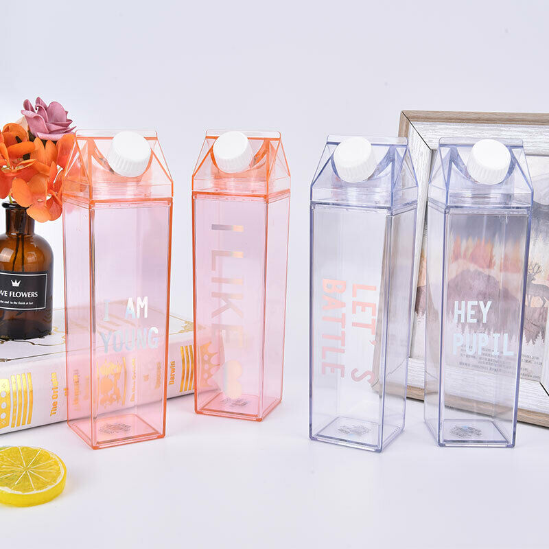 Creative Cute Plastic Clear Milk Carton Water Bottle Transparent Milk Box Cu CH