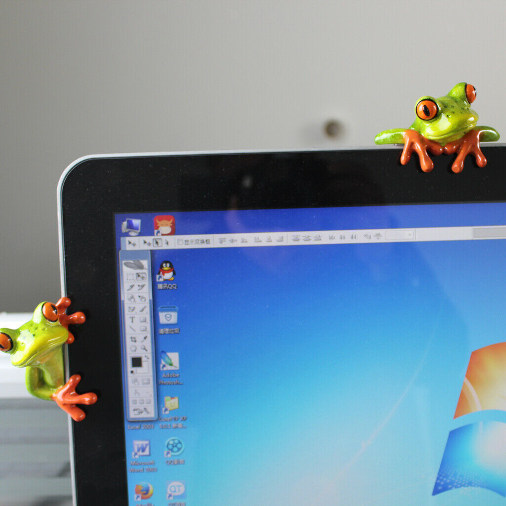 4pcs Modern Creative Frog Statues Car Office Decor Ornament Laptop Monitor