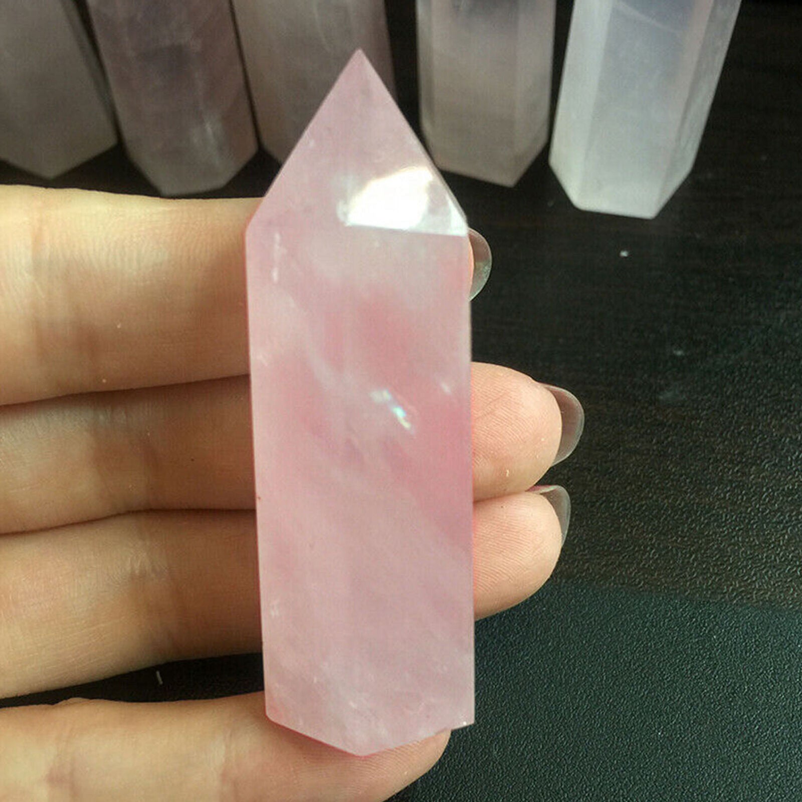 100% Natural Pink Rose Quartz Crystal Wand Point Healing Reiki Mineral Stone