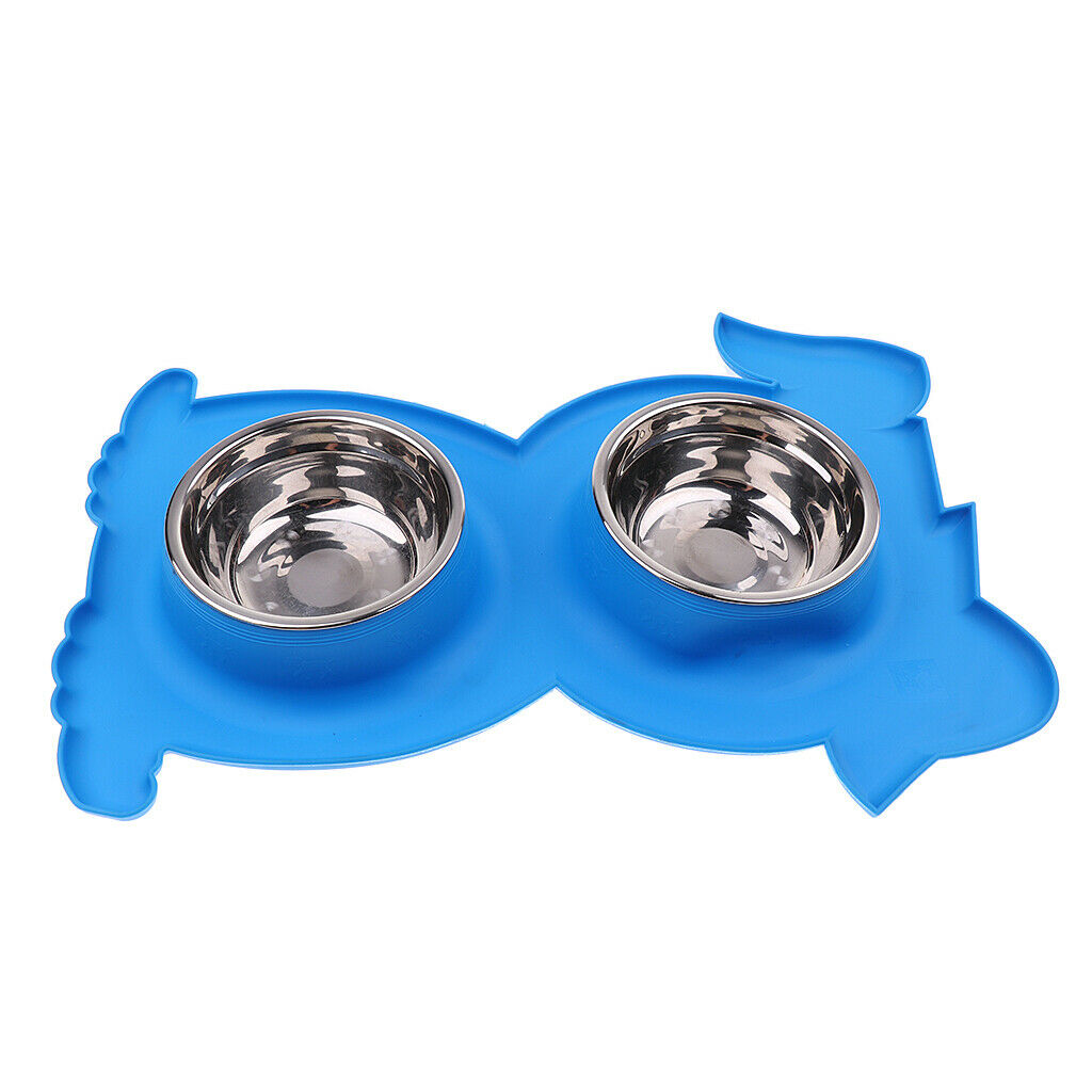 No-Spill and Non-Skid Pet Double Bowl Dog Cat Food Water Feeder  Blue