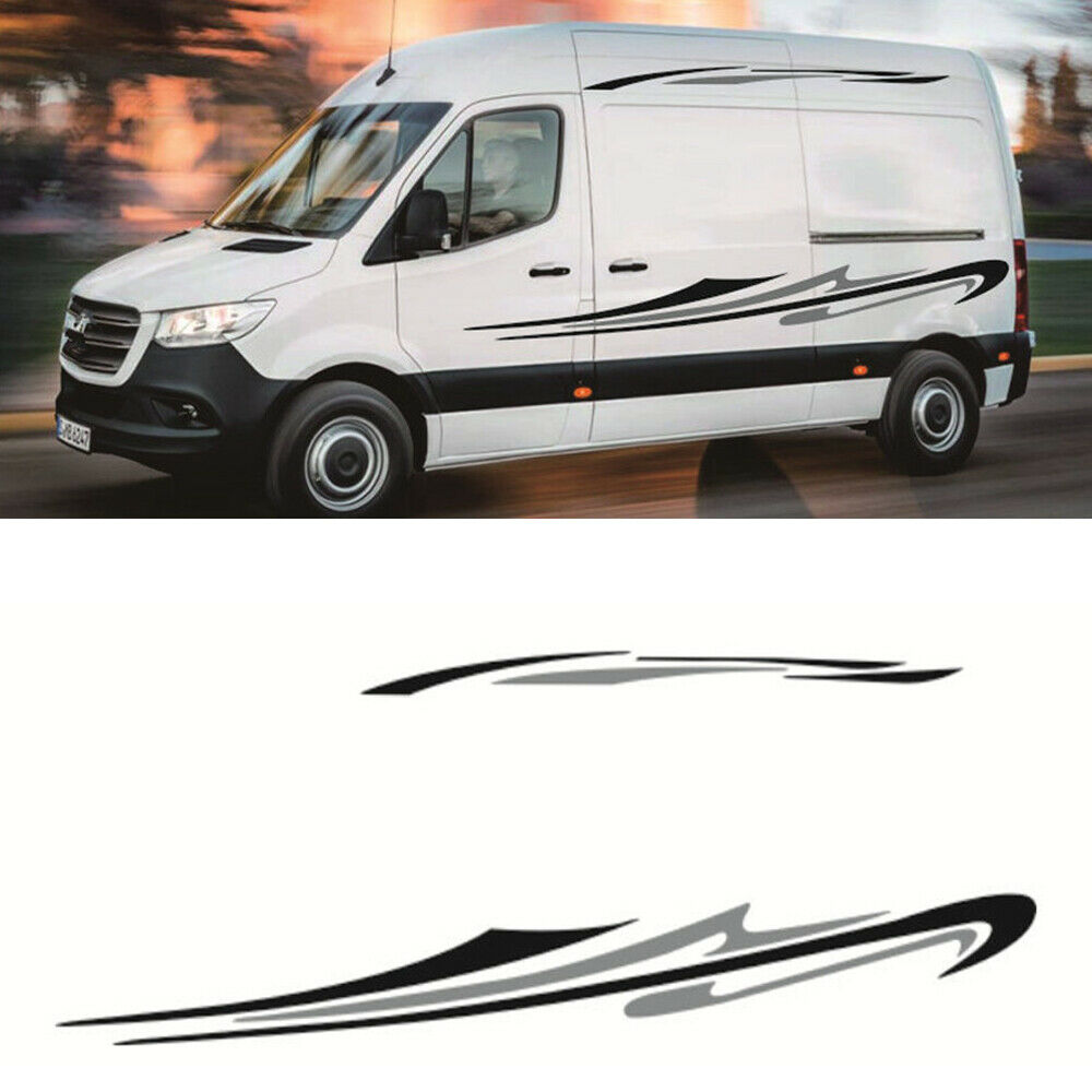 2x Car Truck Body Stickers Decals Black & Gray Stripes Sport Style 377cm* 12.5cm