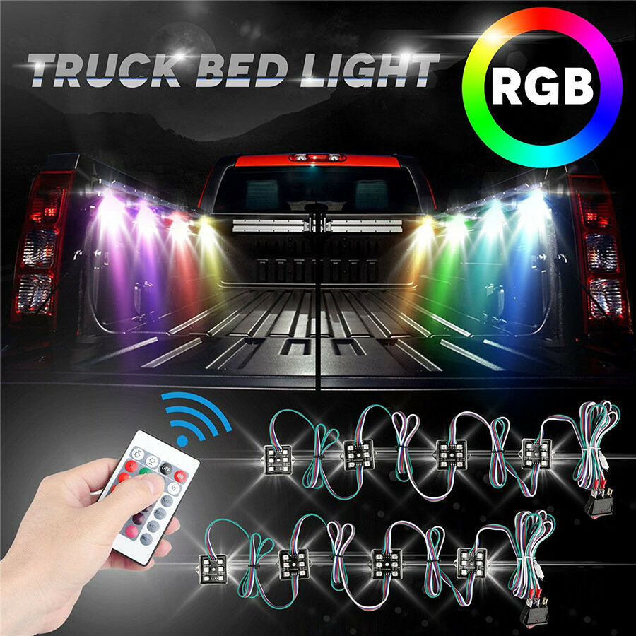 Universal 8pc 48LED RGB Truck Bed Lighting Under Body Atmosphere Light RF Remote