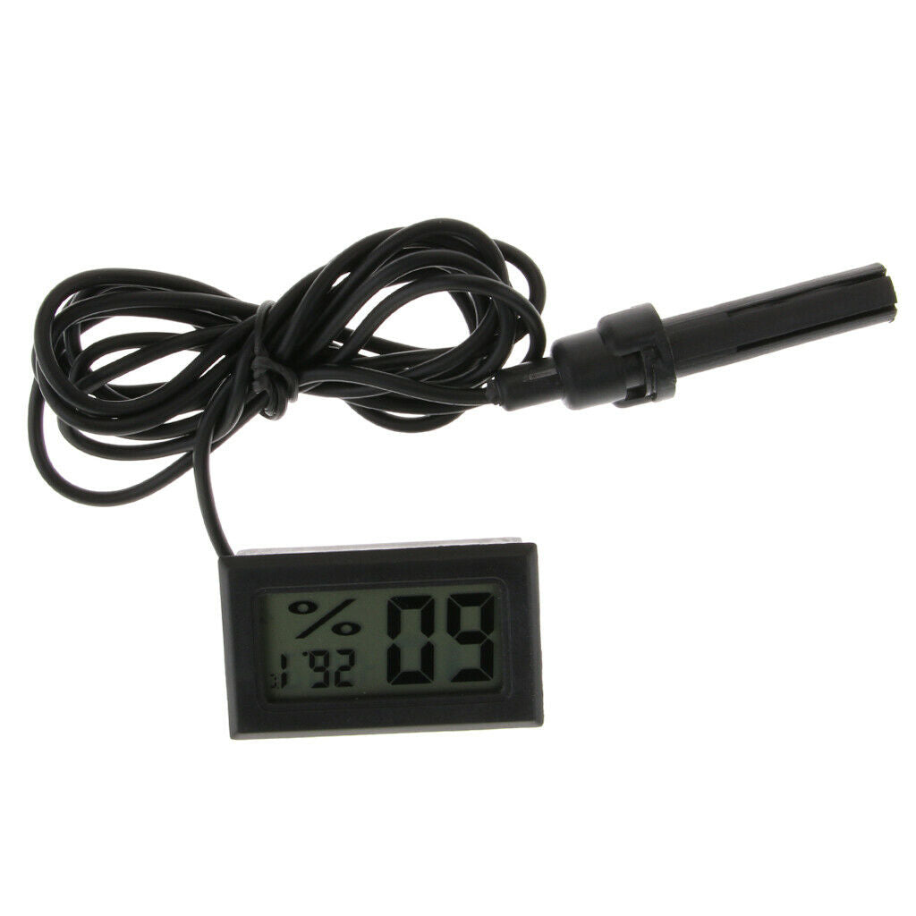 2pcs LCD Digital Reptile Thermometer Hygrometer with Probe Black