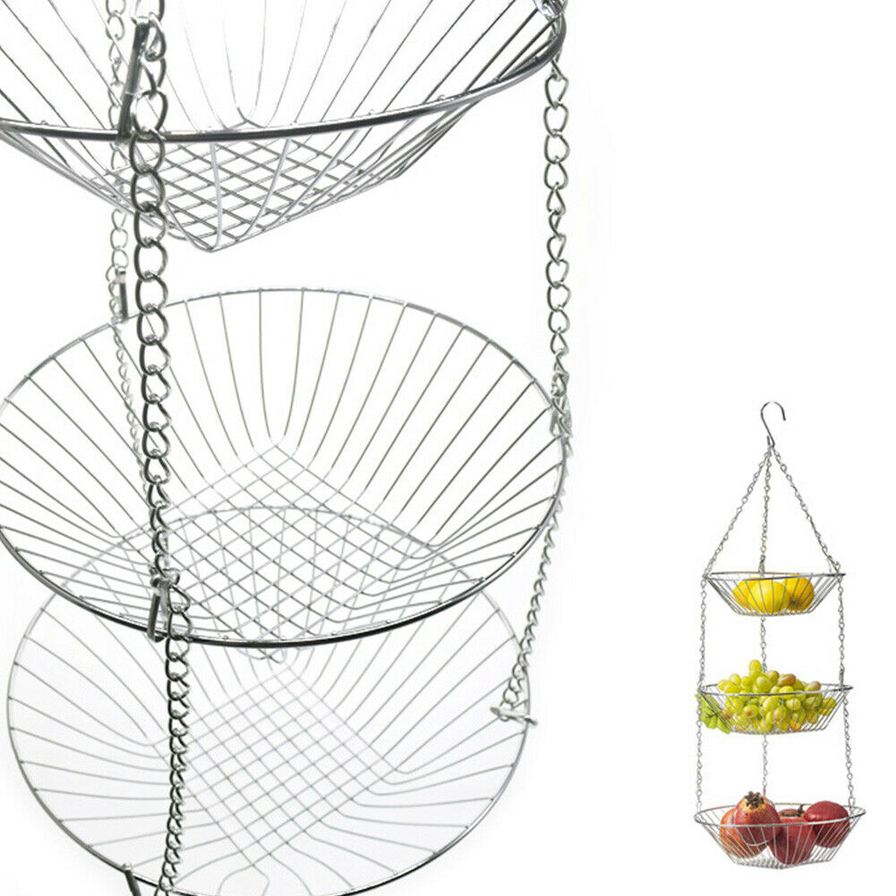 3 Tier Folding Vegetable Decoration Fruit Basket Kitchen Hanging Organizer Metal