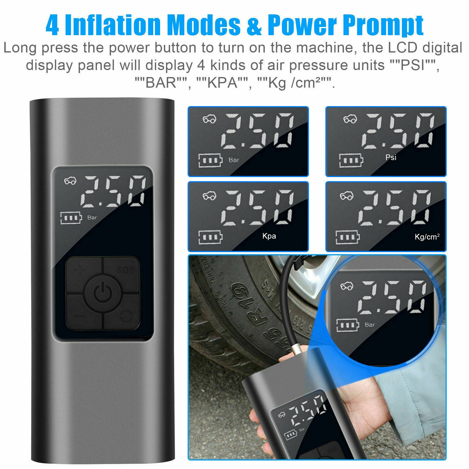 140PSI Car Rechargeable Air Pump Wireless Electric Tire Inflator w/LED display