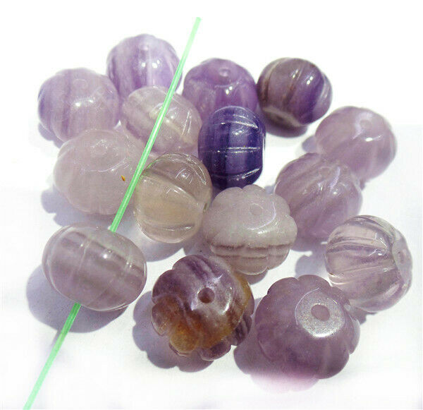 20Pcs 12x9mm Natural Purple Fluorite Carved Pumpkin Spacer Bead Halloween HH8425