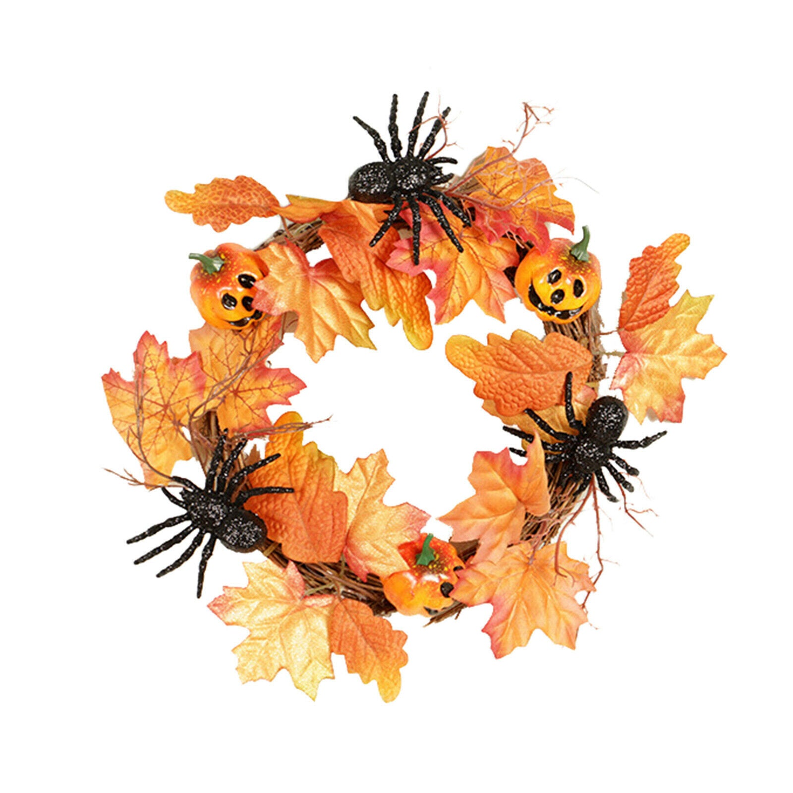 Round Autumn Maple Leaf Wreath Pumpkin Wreath Halloween Thanksgiving Decor