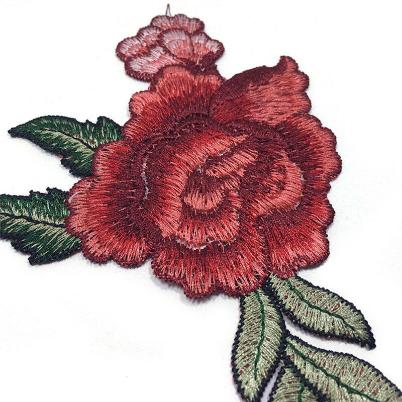 2pcs Embroidery Rose Flower Sew On Patch Badge Bag Jeans Dress Applique Craft BD