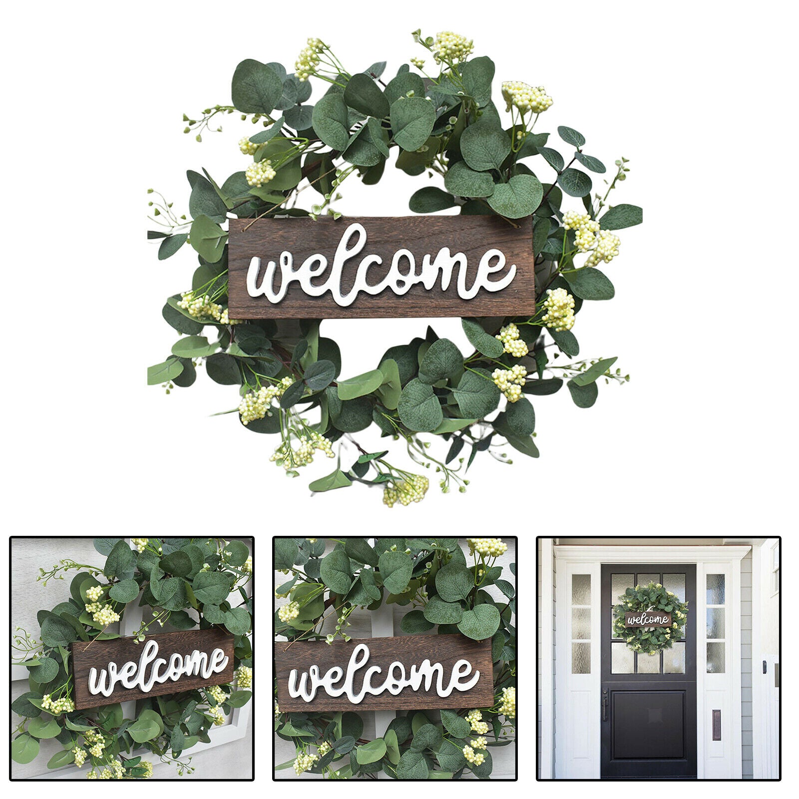 Spring 20inch Welcome Sign Eucalyptus Wreath Artificial Flower Garland