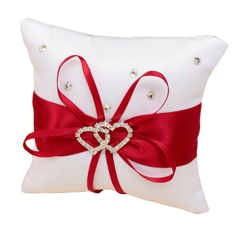pillow for wedding  pillow with satin ribbons red + white 10 cm x 10 cm R6S1S1