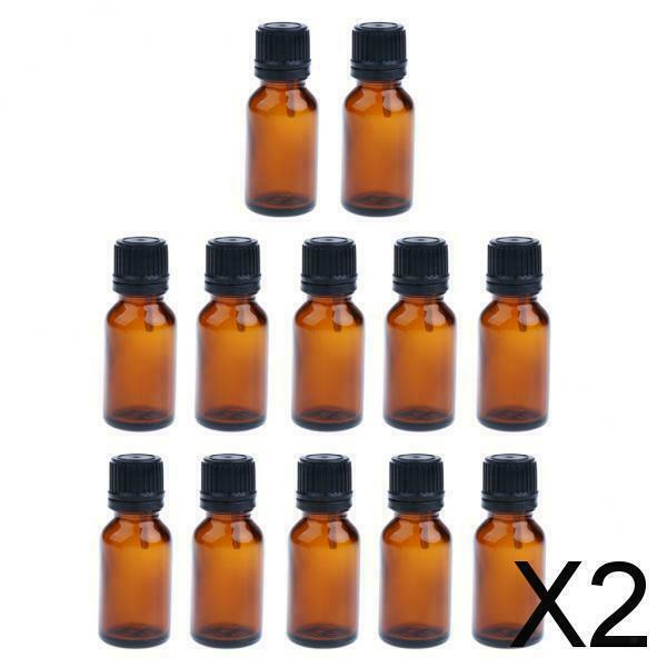 2X 12 Pieces Glass Essential Oil Refillable Brown Amber Bottles for Travel 15ML