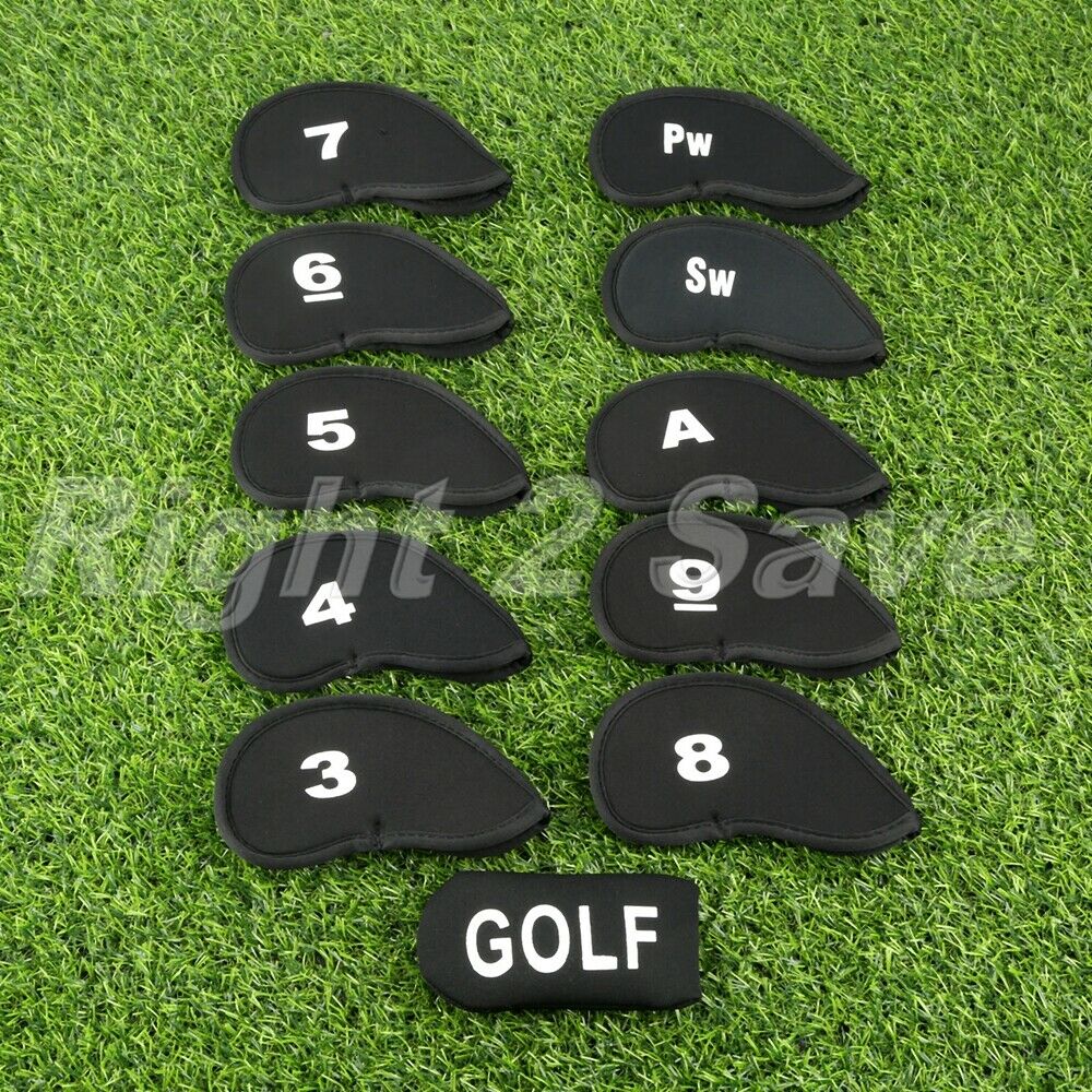 11pcs Black Golf Head Covers Golf Iron Protector Case Headcover With Numbers Kit