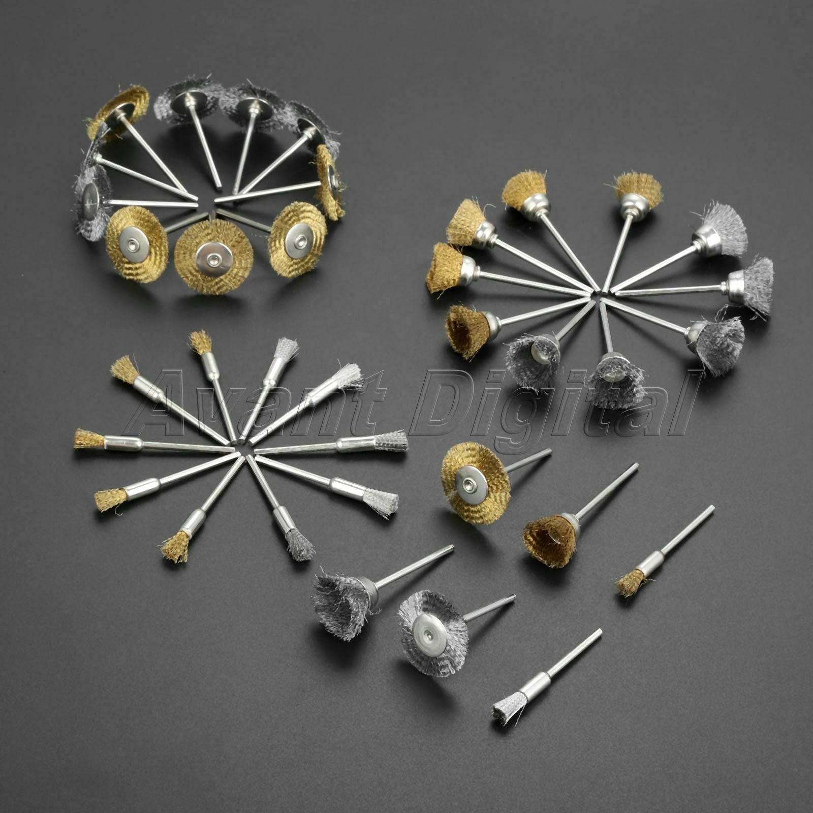 Steel Brass Cup Wheel Wire Wheel Brush Set Polishing Buffing Rotary Tool 36Pcs