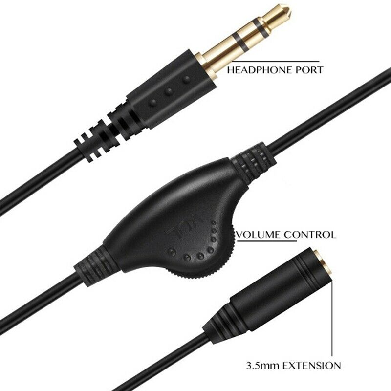 Black 3.5Mm M/F Stereo Headphones Audio Extension Cable 1M with Volume ControlW1