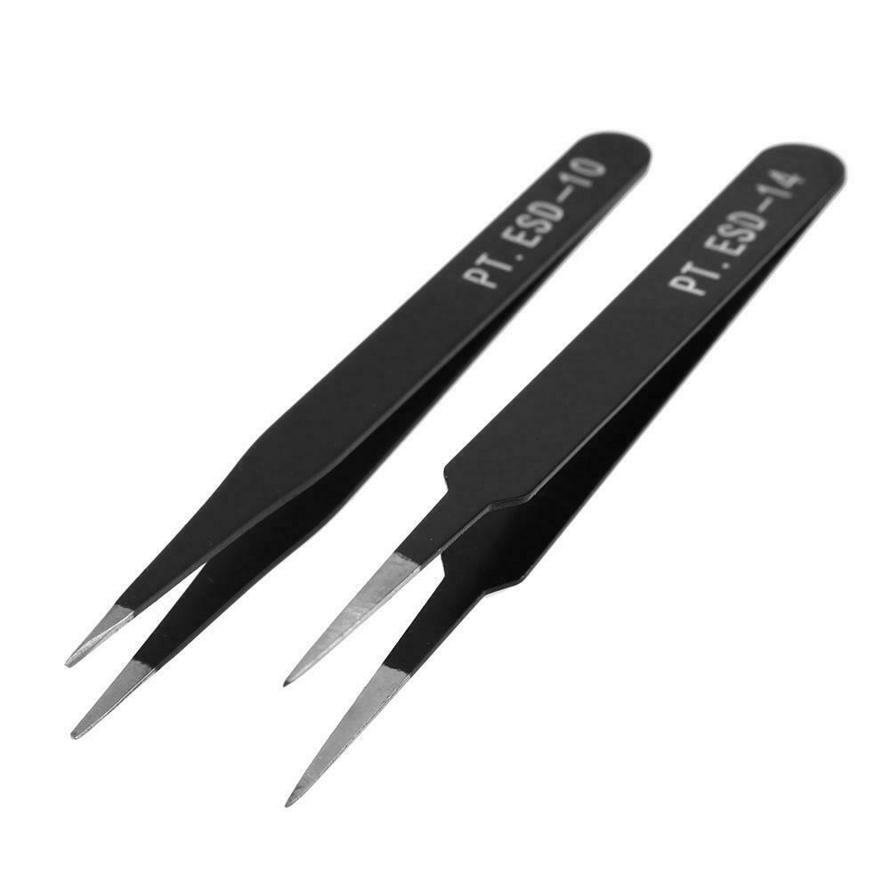 6pcs Stainless Steel Safe Anti-Static Tweezers Set Manicure Tool with Bag  @