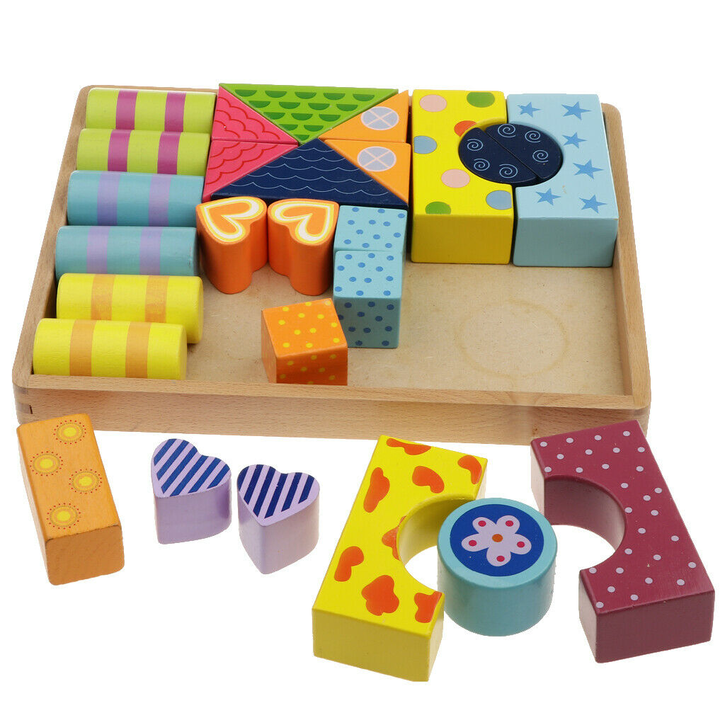 Classic Wooden Stripe Building Blocks Set w/ Storage Tray, Basic Build & Play