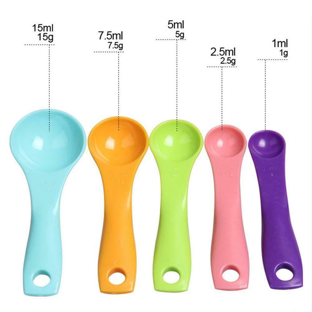 5pcs/set Colorful Plastic Measuring Spoons Useful Sugar Cake Baking Spoon @