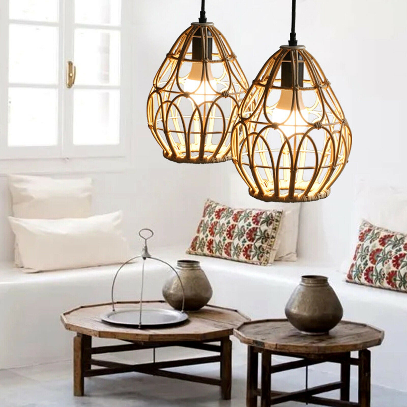 Modern Rattan Lantern Pendant Light Ceiling Lamp Decorative Cafe Lampshades