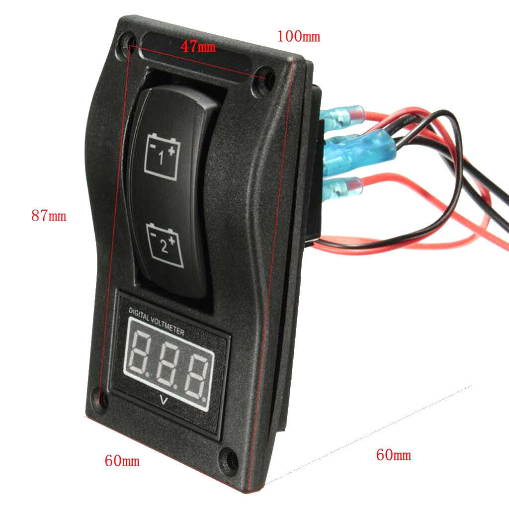Car Dual Battery Test Panel Rocker Switch LED Voltmeter .