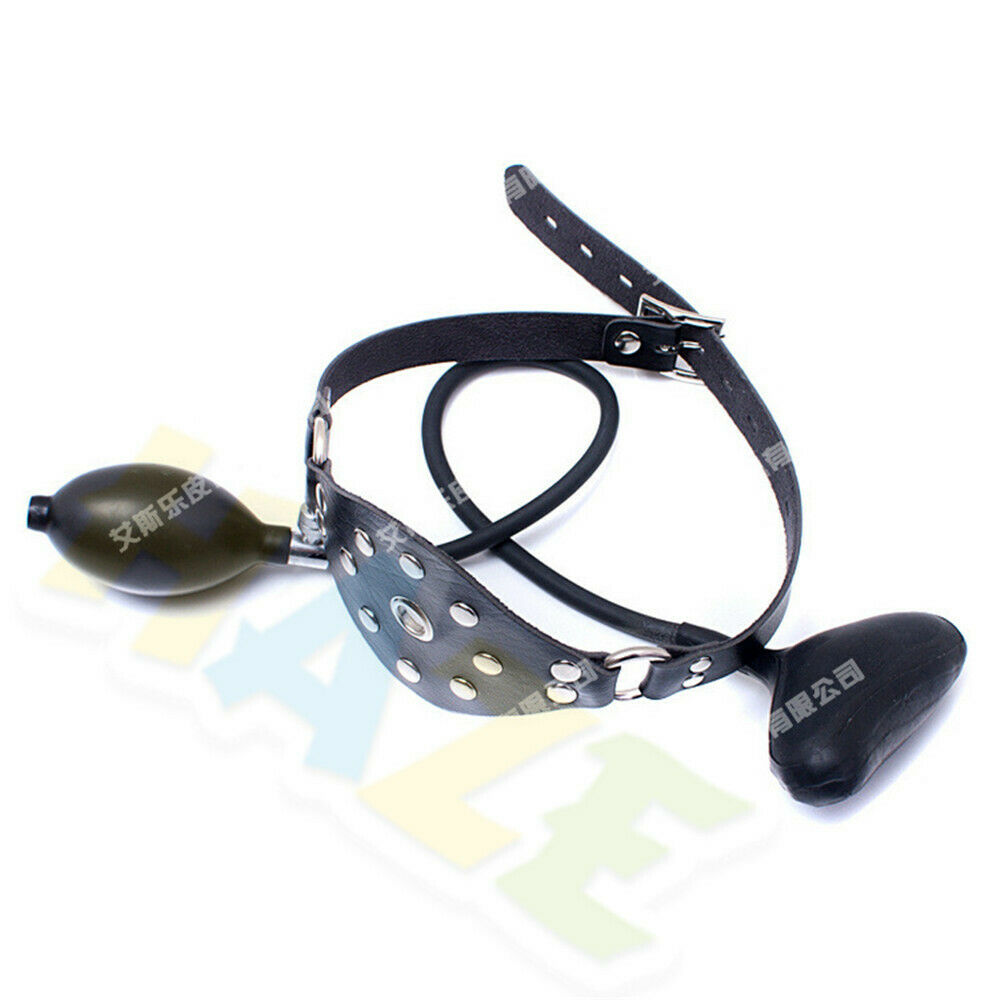 Bondage Inflatable Leather Ball Mouth Gag Choker Harness Ball Dribble Gag Slave