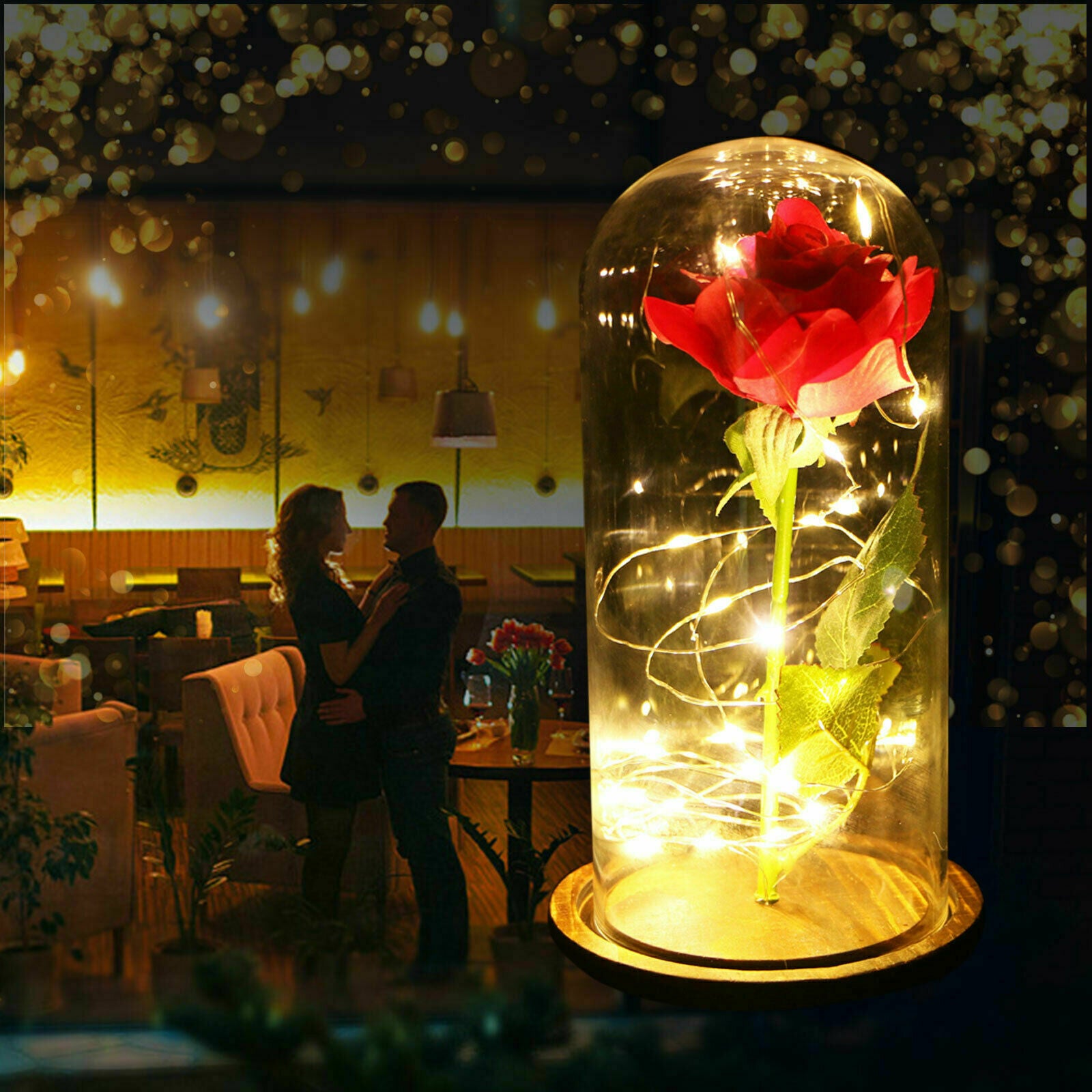 Beauty And The Beast Enchanted Rose In Glass Dome Light LED USB Lamp Decor Gift