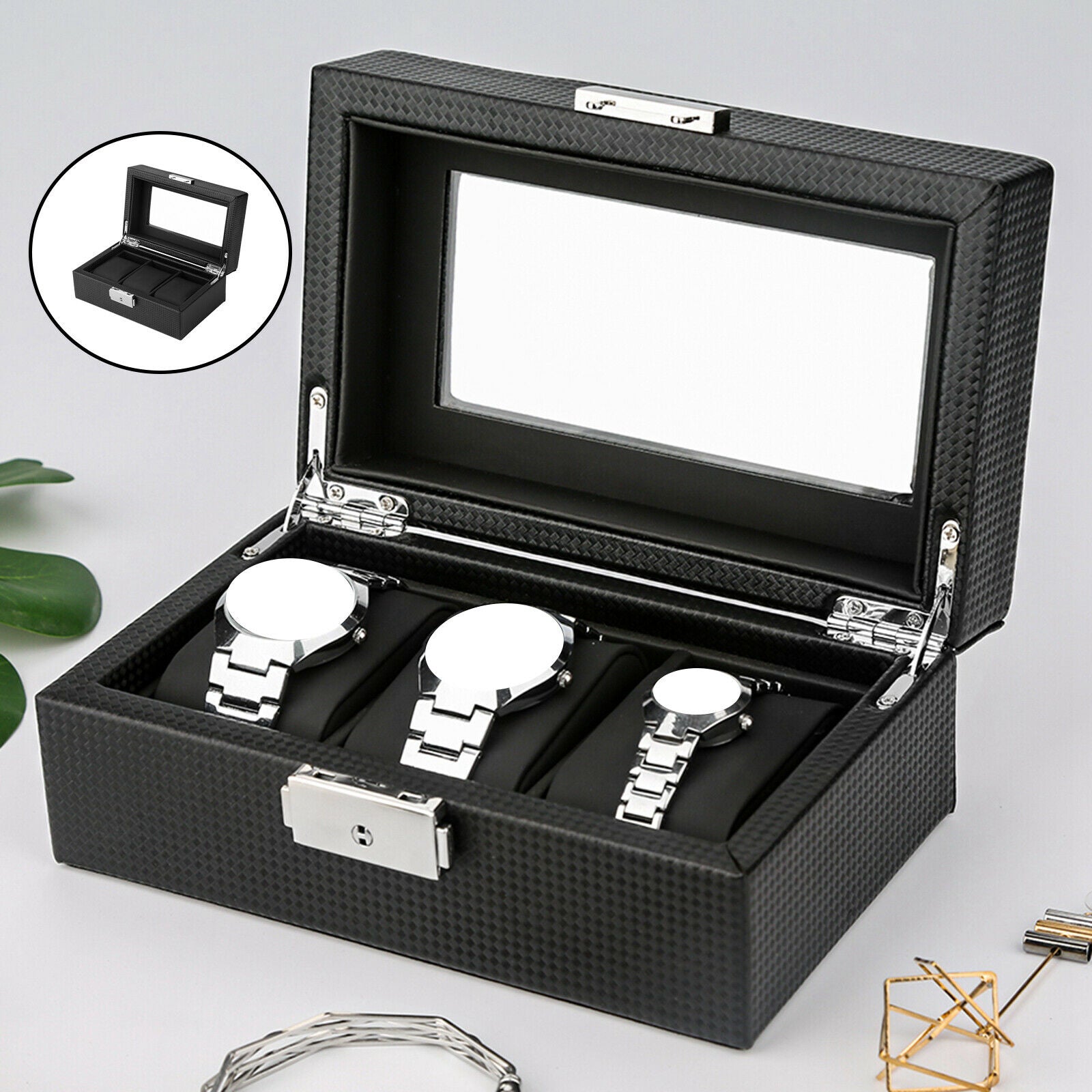 Watch Box Luxury Carbon Fiber Collection Organizer Holder for Smart Watches