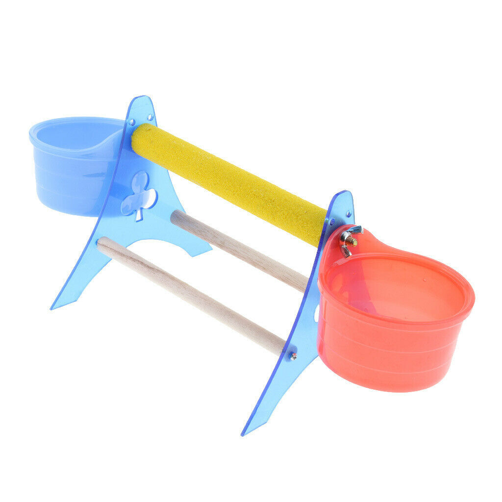 Pet Bird Parrot Table Perch with Cup for Watering & Feeding Small