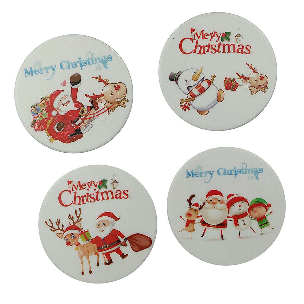 4x Coffee Mug Cup Coaster Table Non Slip Mat Ceramic&Cork Christmas Theme