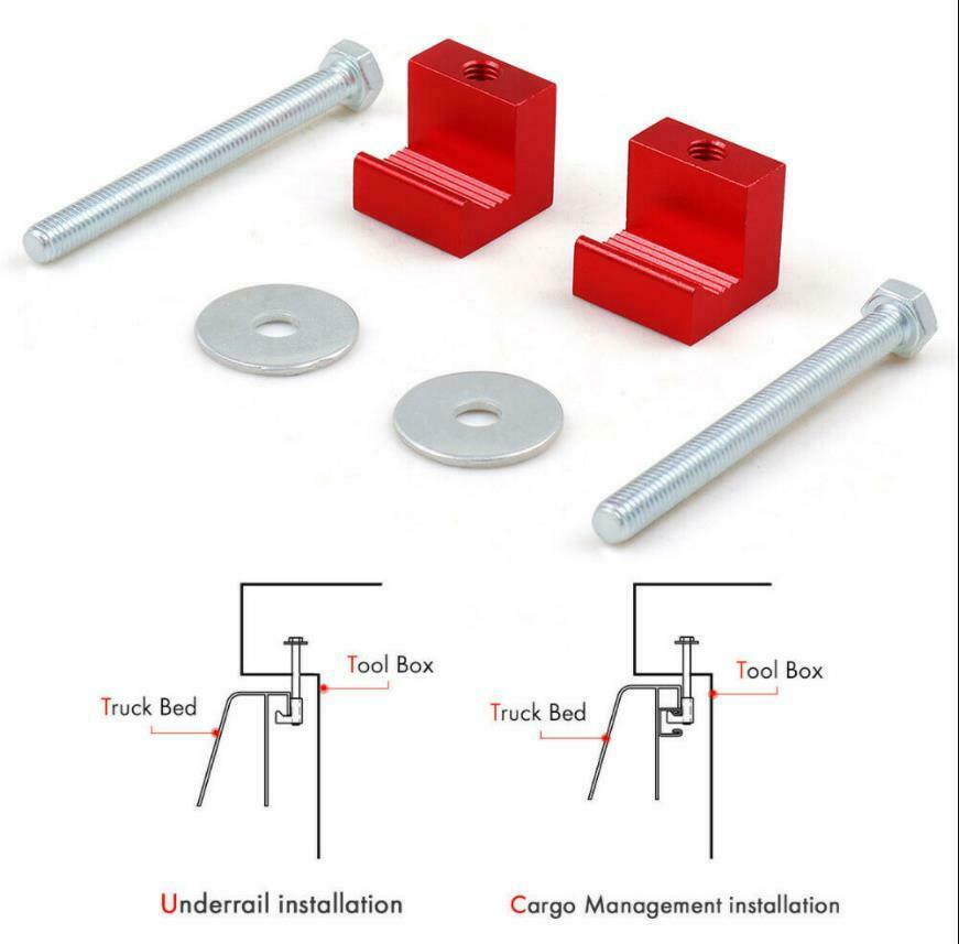 2X Mounting Clamps For Pickup Truck Tool Box Tie Down J Hook Crossover（Red）