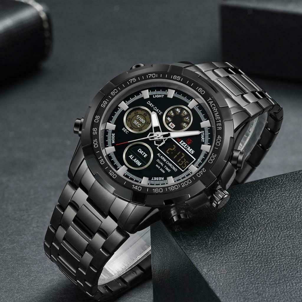 Quartz Waterproof Luminous Steel Belt Sports Watch for Men Black