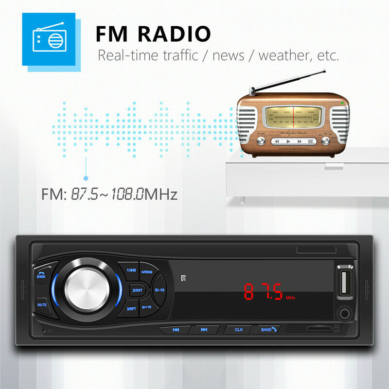 Single Din Car Stereo Radio Audio 4-Channel Bluetooth USB/FM /USB Remote Control