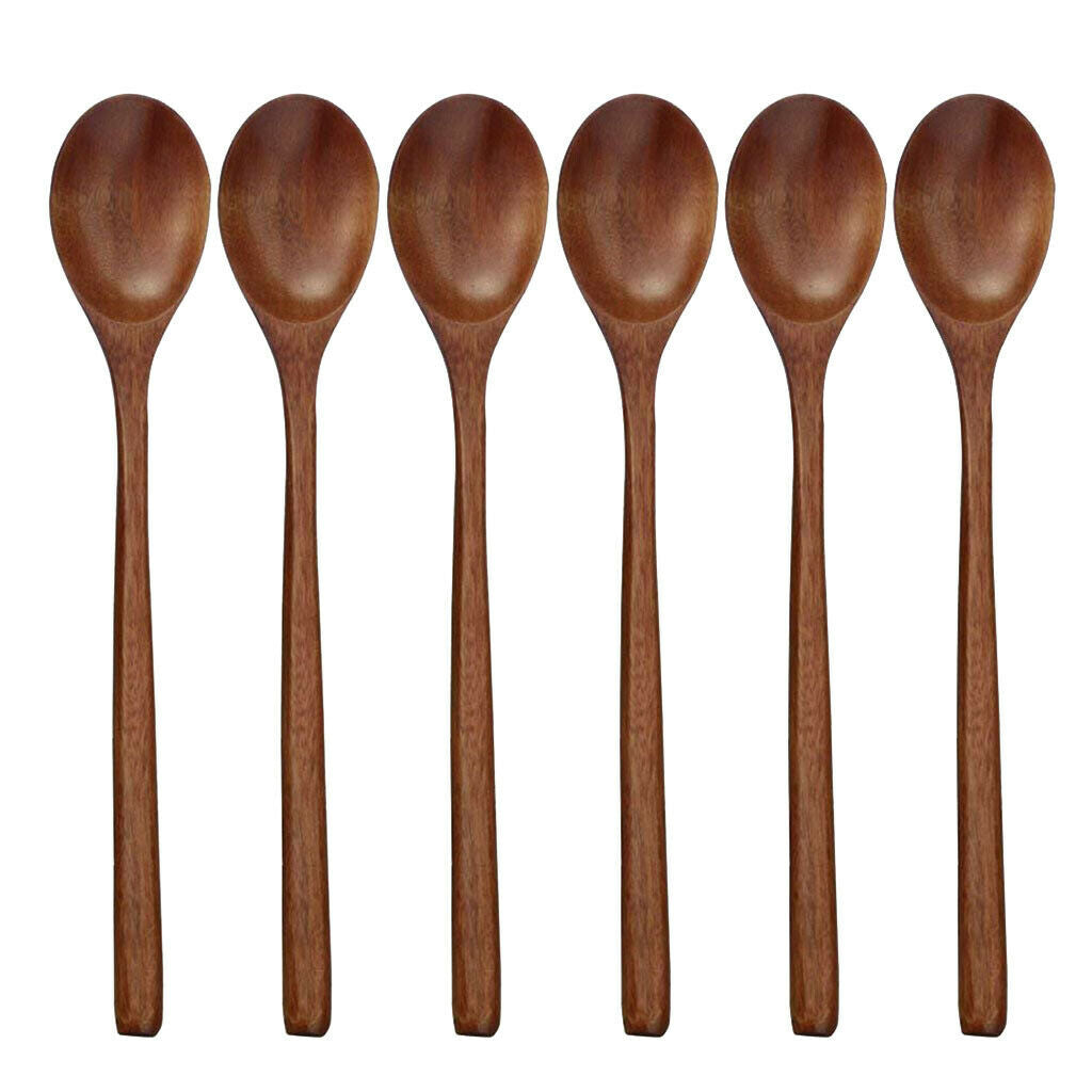 6PCS Small Wooden Spoons Soup Spoons Serving Spoons Wooden Teaspoon for Coffee