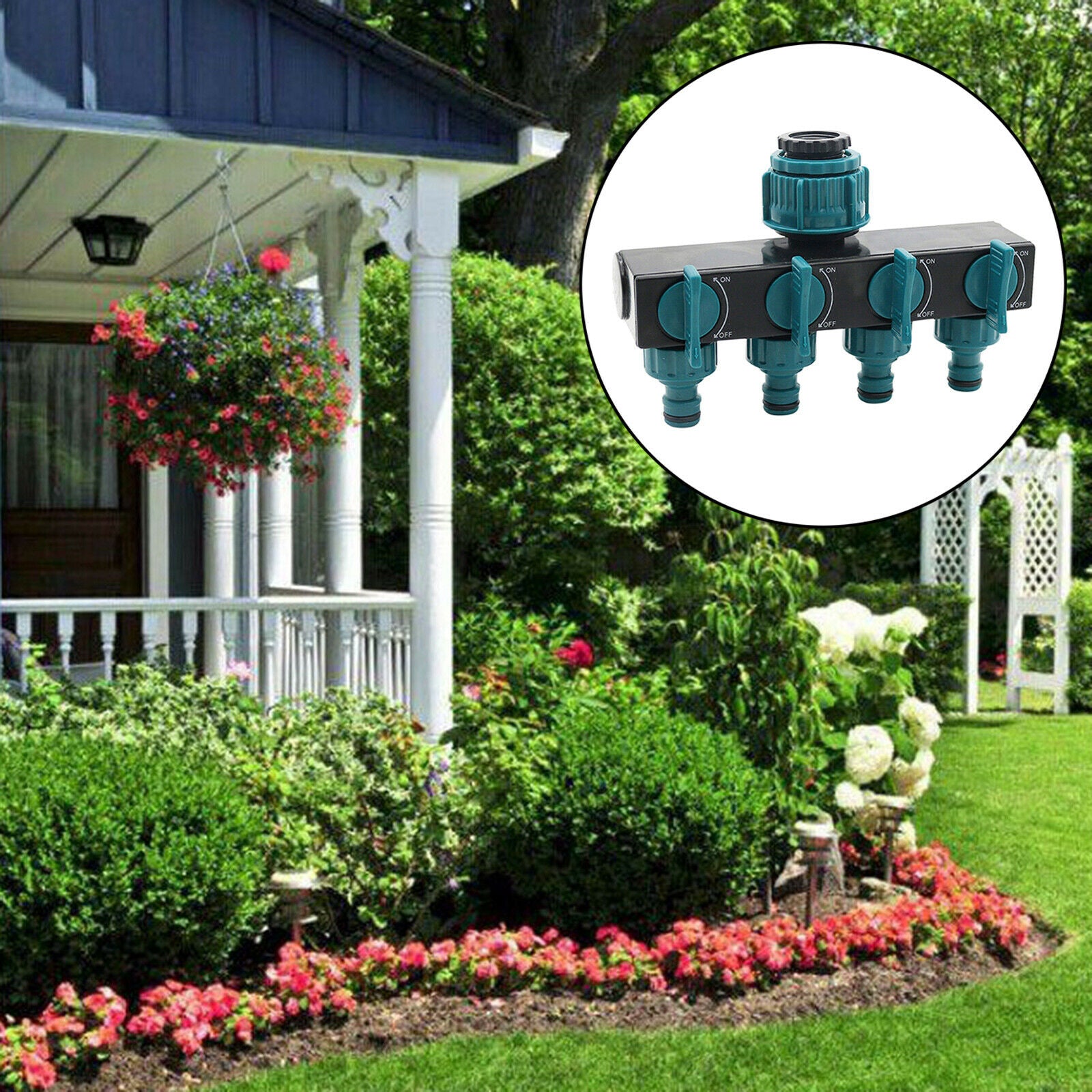 3/4" 4 Way Hose Splitter for Garden Lawn Pipe Connector Irrigation Watering