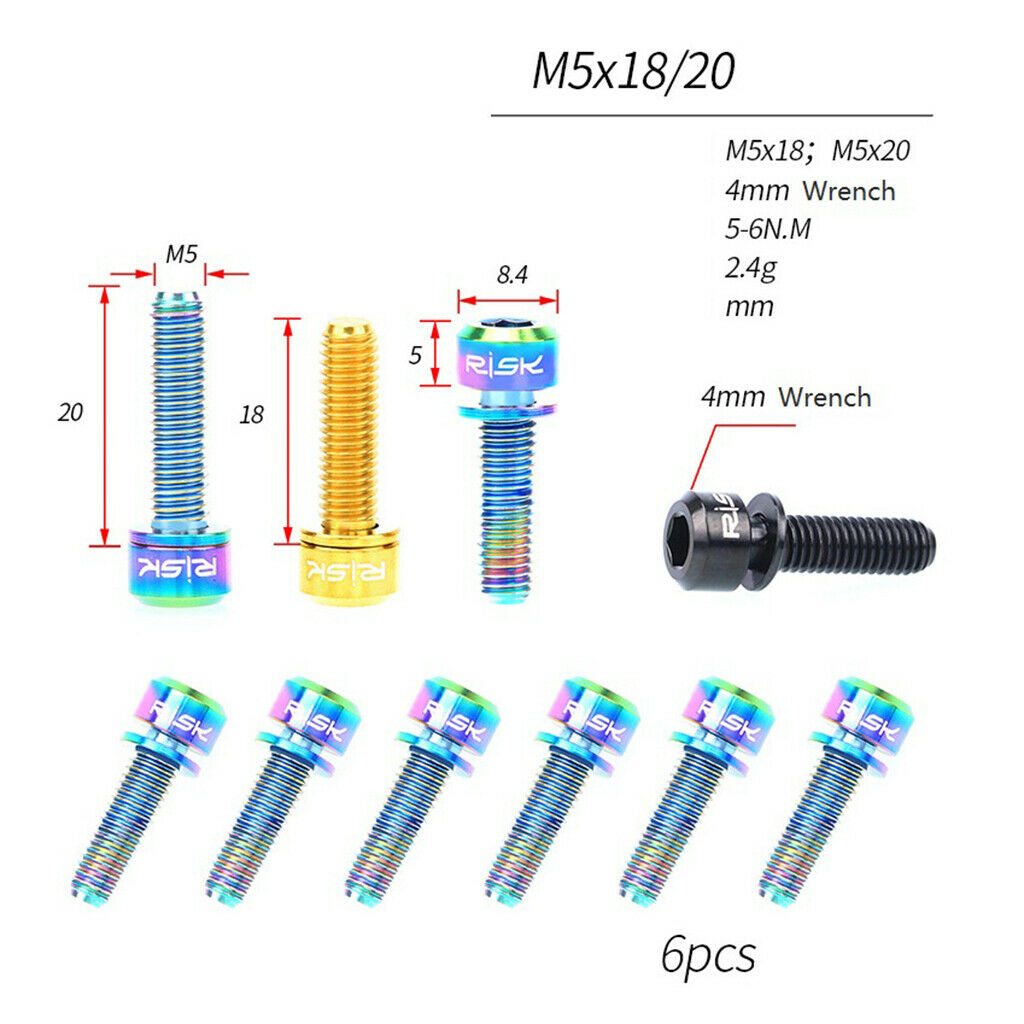 12 Pieces Titanium Alloy Bike Handlebar Stem Screws Bike Stem Bolts M5x20mm