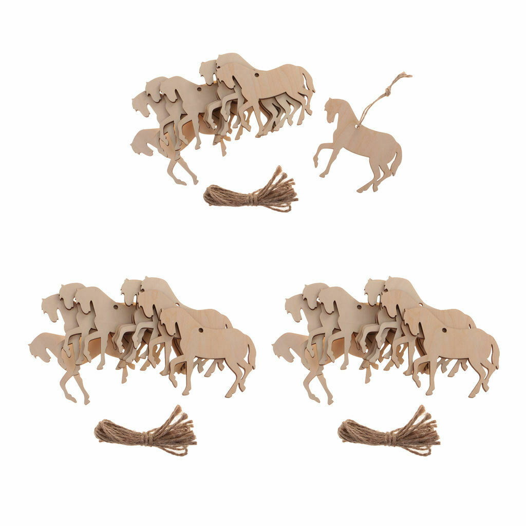 30 Pieces Natural Wood Horse Shape Wooden Pieces Cutouts Ornament Embellishment