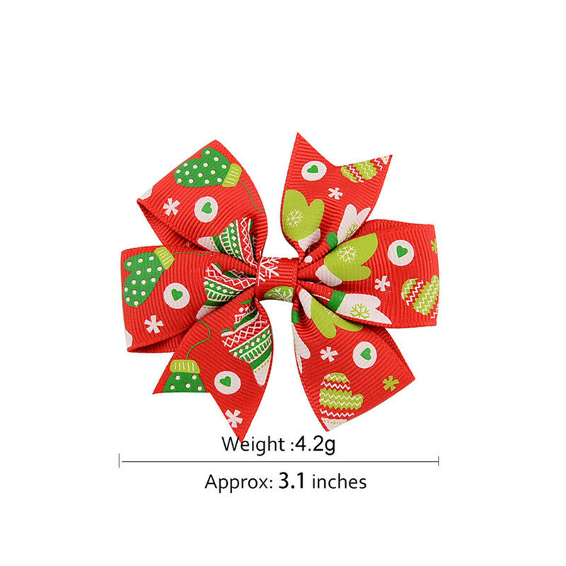6Pcs Girl Christmas Holiday Gift Snowflake Ribbon Hair Bows Clip Girl Hairpin BD