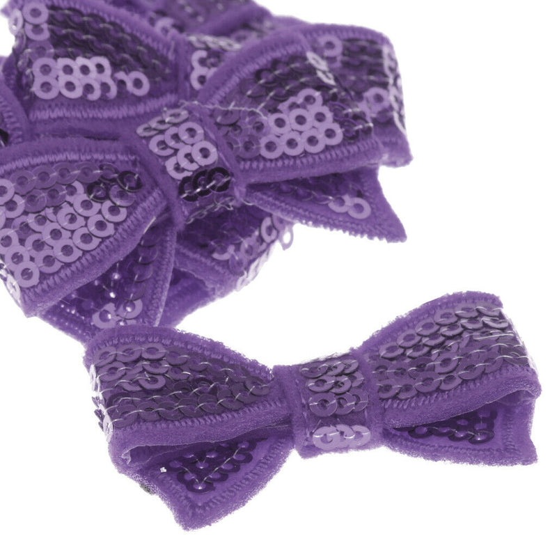 Fabric Sequin Bow Tie Iron-On Bling Baby Kid Cloth DIY Craft Patch Purple