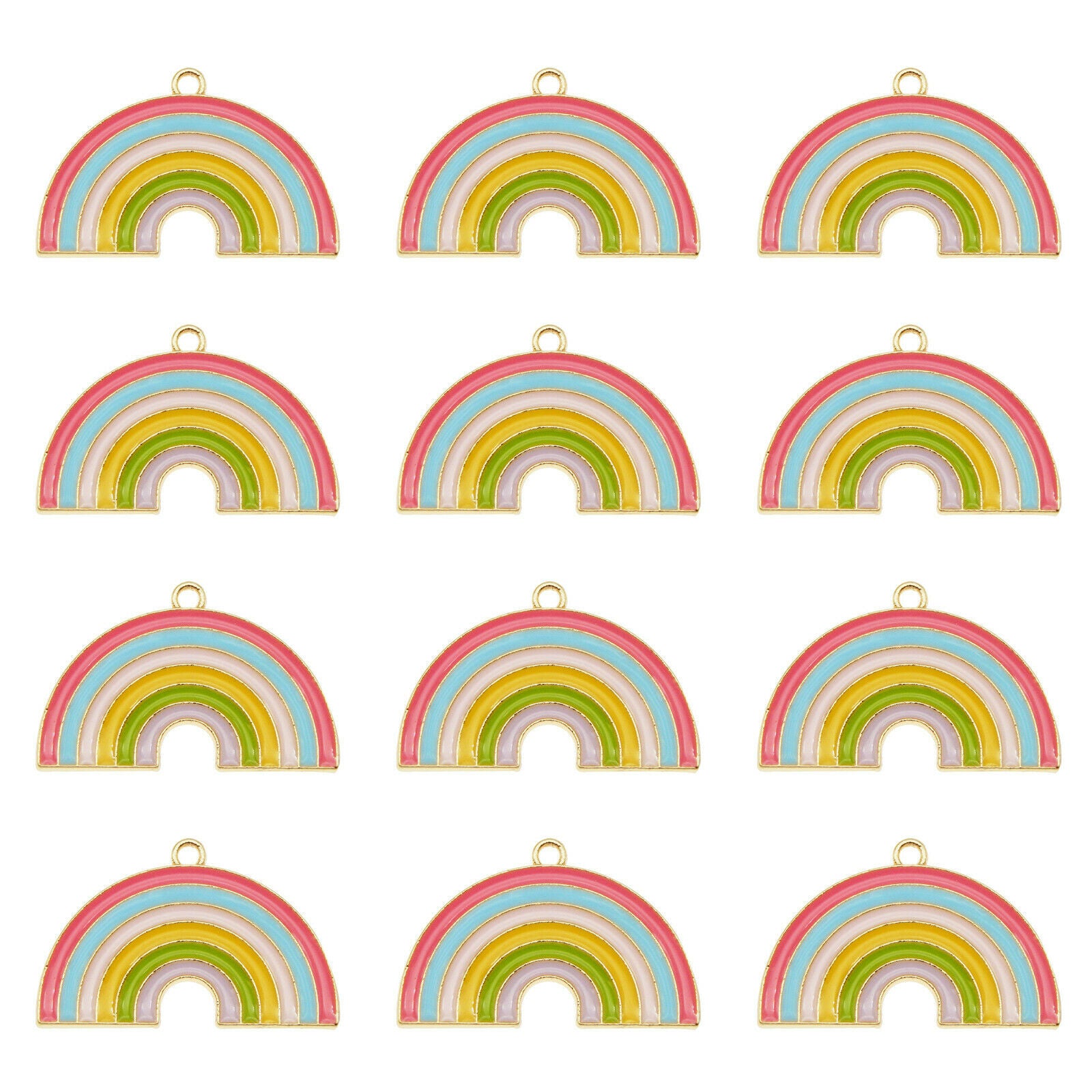 12 pcs Colorful Rainbow Enamel Charm Earring Pendant Dangle Alloy Crafts 32*20mm