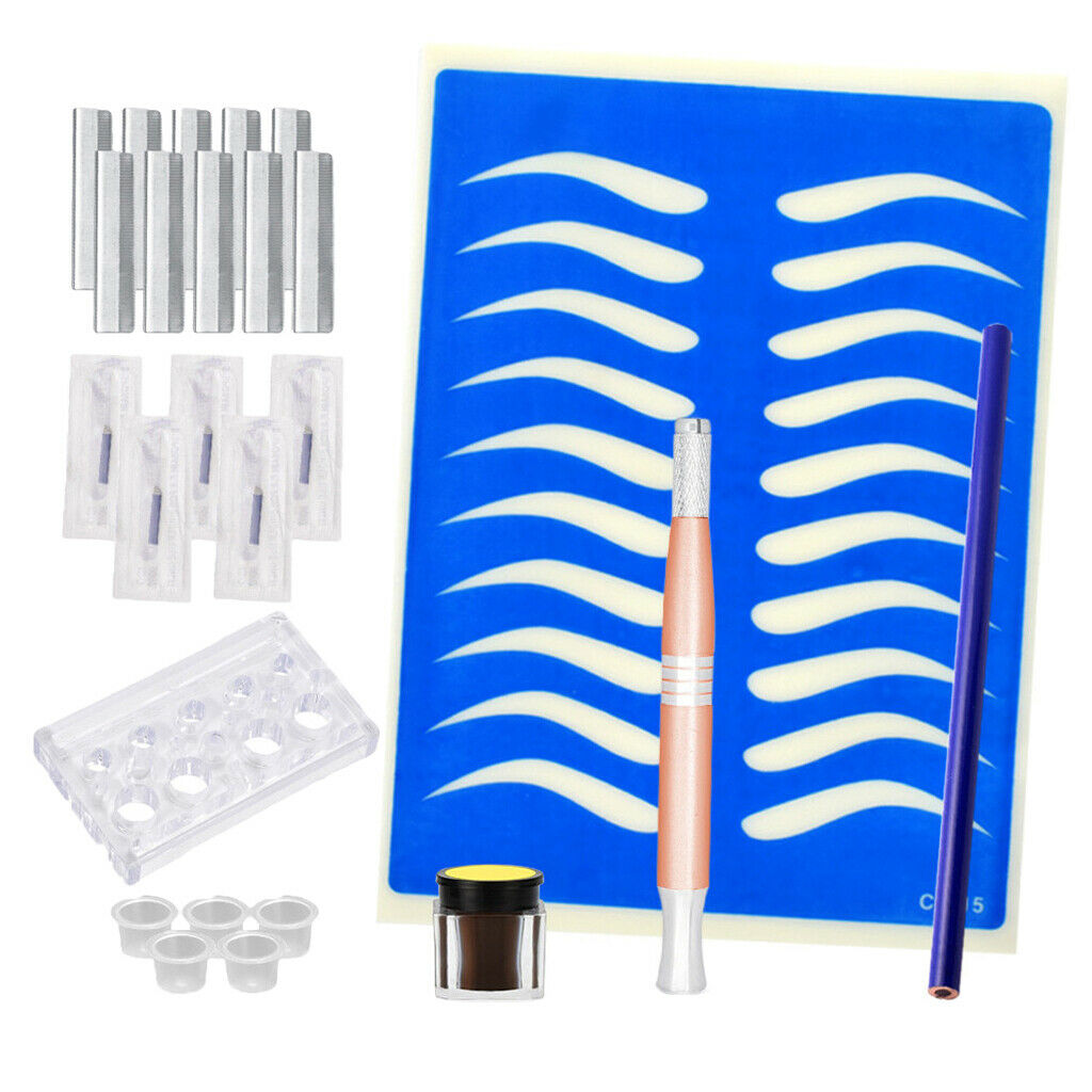 Microblading Permanent Eyebrow Tattoo Needle Pen Ink Practice Skin Kit Pink