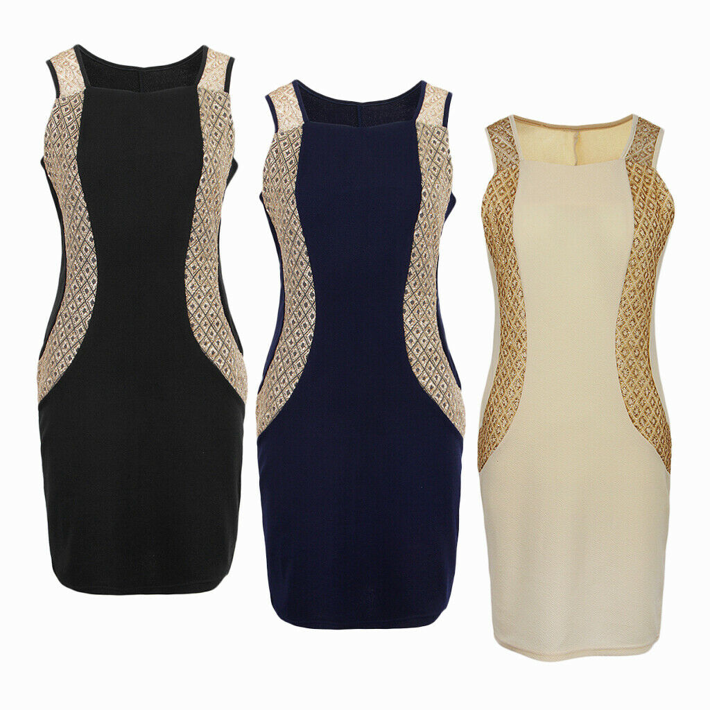 Women Summer Dress Office Wear Sleeveless Knee Length Bodycon Dress L Black
