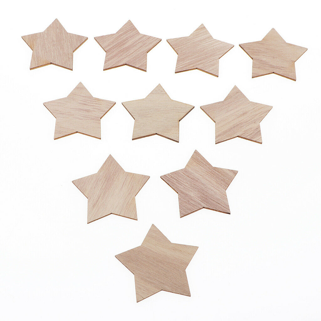 50x Natural Unpainted Wooden Pentagram Five Pointed Star Ornaments Crafts