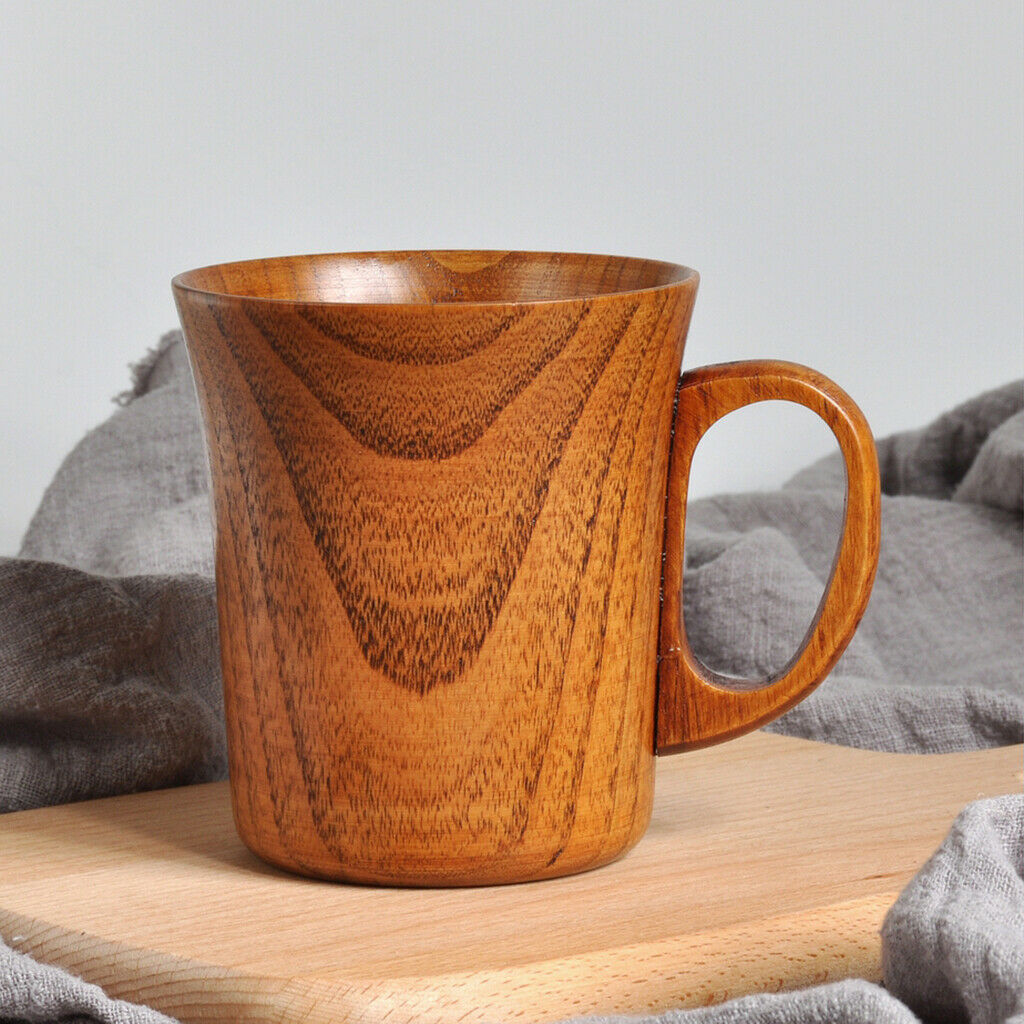 Natural Wood Cup with Handle Water Coffee Milk Wine Mug Tableware Gift