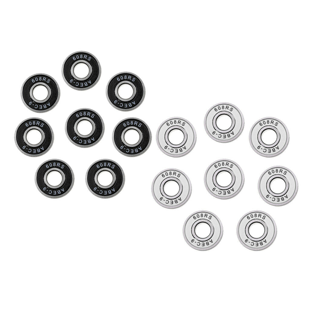 608rs Skateboard Bearing 8mm Bearing for Longboard Inline Hockey White+Black