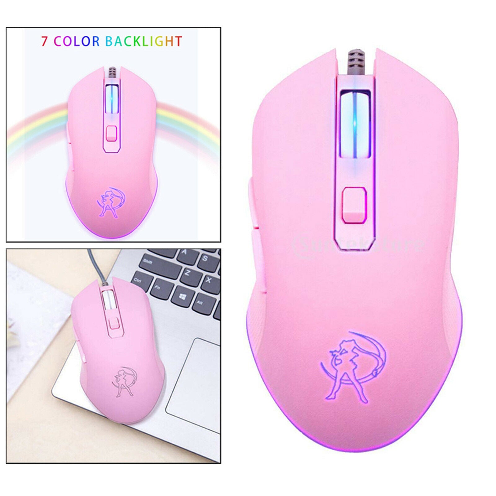 Gaming Mouse Wired with 7 Colors Backlit, 6 Buttons 1600 DPI for Gamer PC